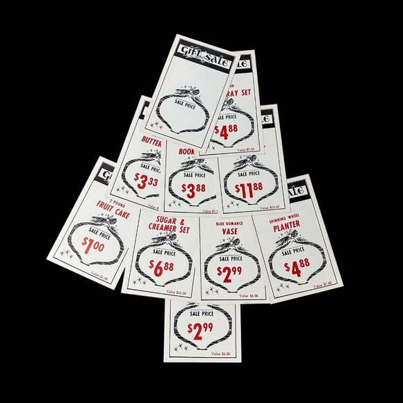 Vintage 1960s Christmas Gift Sale Advertising Signs Black Red White Lot of 10 - Picture 1 of 7